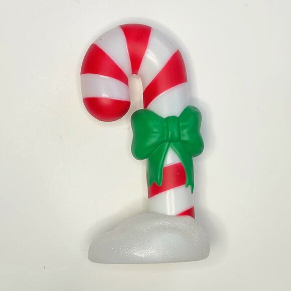 Peppermint Candy Cane Blow Mold Christmas Light Up Battery Operated Green Bow - Picture 7 of 12